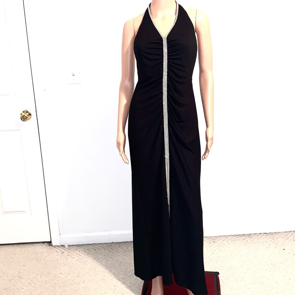 CACHE Glitzy Halter Swarovski Front Slit Gown - Vintage Couture